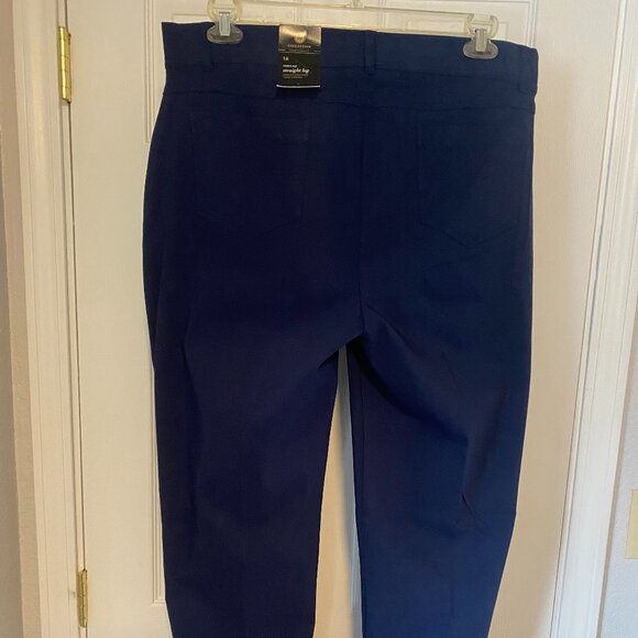 JM Collection Curvy Fit Navy slacks - Picture 1 of 4